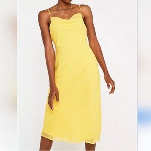 Urban Outfitters Ava Cowl Neck slip Midi dress- yellow white polka dot picnic